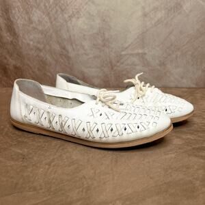 Vintage 80s Coasters White Leather Lace Up Flats Accent Stitching Women's 8.5